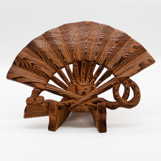 銘木 屋久杉工芸 扇子型置物