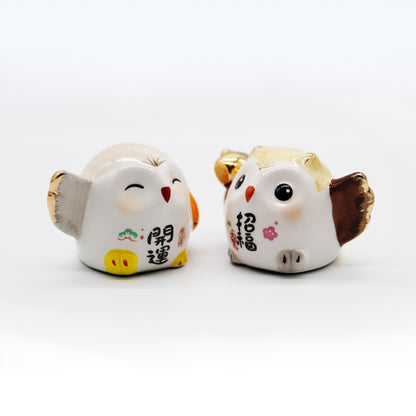 開運招福貓頭鷹對偶