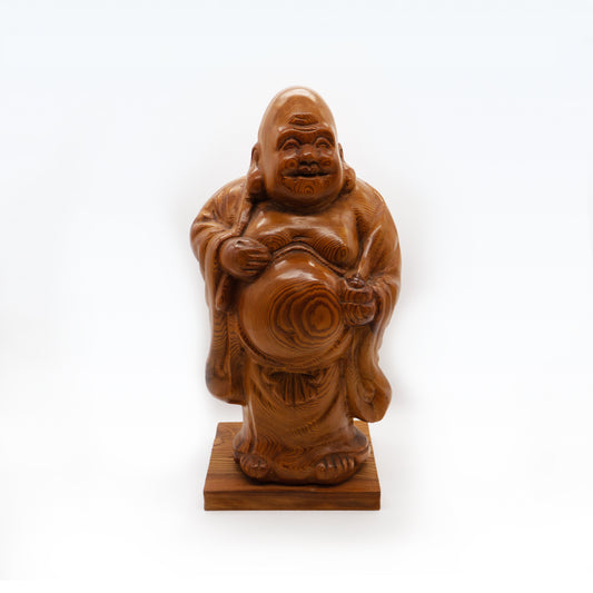 七福神布袋和尚人偶，屋久杉木雕刻